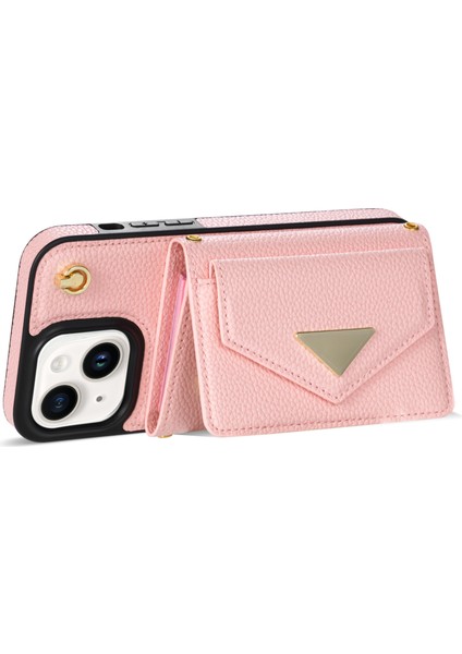 Apple iPhone 14 Plus Case Organ Kartı Çantası Için Iyi Korunmuş Pu Deri+Tpu Kabuğu Omuz Kayışı Pembe (Yurt Dışından)