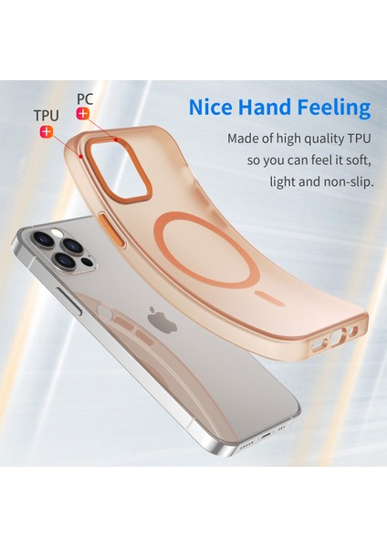 Apple iPhone 12 Pro 6.1 Inç/12 6.1 Inç Yarı Saydam Mat Kapak Tpu+Pc Telefon Kılıfı Magsafe-Orange ile Uyumlu (Yurt Dışından)