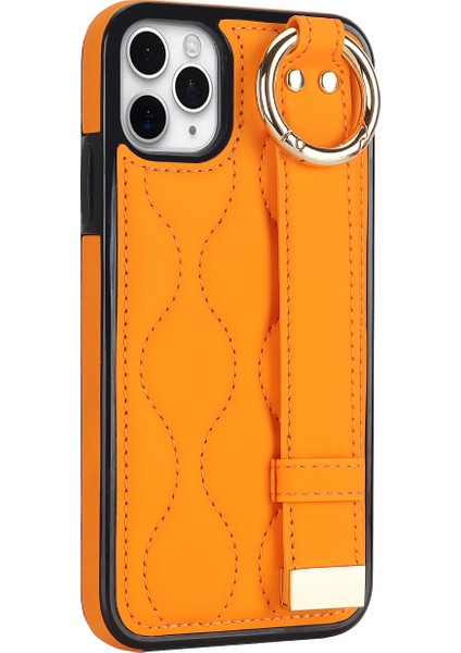 Apple iPhone 11 Pro Max Için Vaka Dalga Deseni Bileklik Kickstand Pu+Tpu Telefon Kapak-Orange (Yurt Dışından)