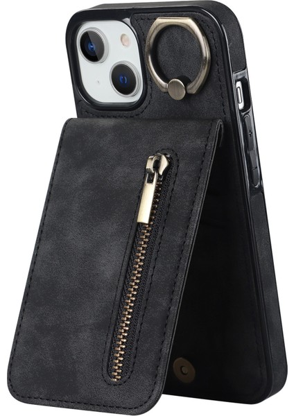 Pu+Tpu Apple iPhone 13 Mini Yüzük Kickstand Rfıd Engelleme Cep Telefonu Kılıfı Black (Yurt Dışından)