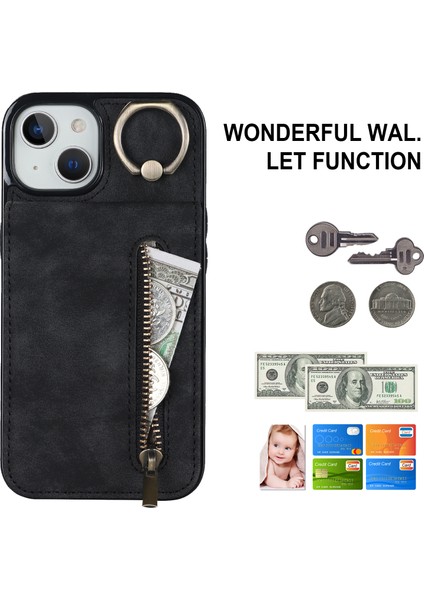 Pu+Tpu Apple iPhone 13 Mini Yüzük Kickstand Rfıd Engelleme Cep Telefonu Kılıfı Black (Yurt Dışından)