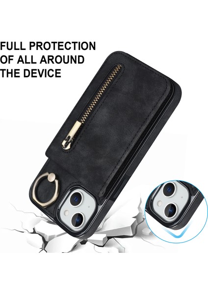 Pu+Tpu Apple iPhone 13 Mini Yüzük Kickstand Rfıd Engelleme Cep Telefonu Kılıfı Black (Yurt Dışından)