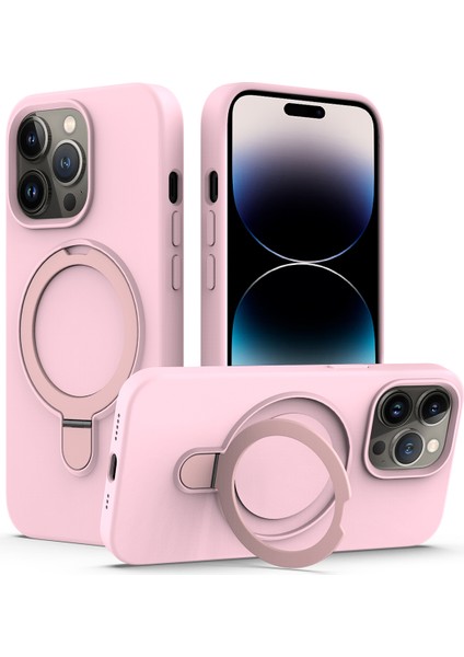 İPhone 14 Pro Max Kickstand Case PC+Silikon Kapağı Magsafe-Grey Pink ile Uyumlu (Yurt Dışından)