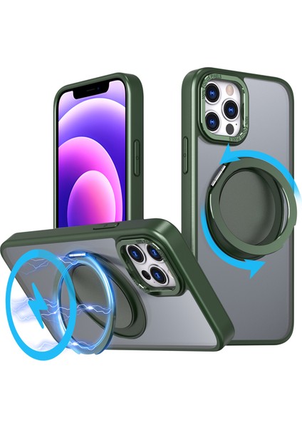 Magsafe-Green ile Uyumlu Apple iPhone 12 Pro Max Kickstand Manyetik Kılıfı (Yurt Dışından)