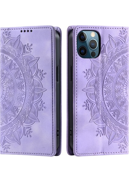 Pu Deri Telefon Kabuğu Apple iPhone 12 Pro Vaka Magnetic Baskalı Stand Telefon Kapak Morası (Yurt Dışından)