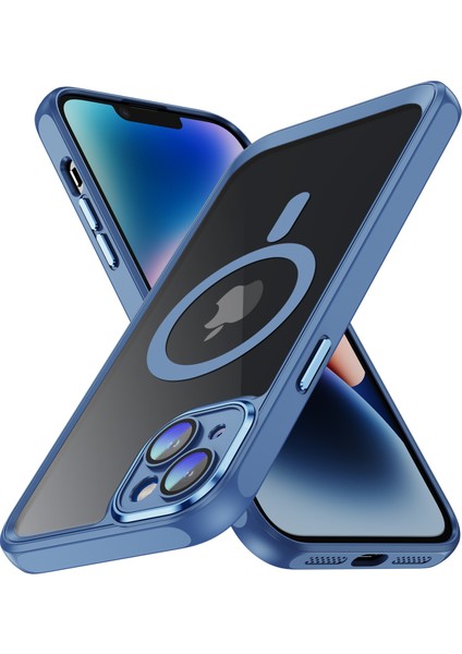 Apple iPhone 14 Plus Anti-Cratch Phone Kılıfı Cam Lens Film Hard Pc+Tpu Kapağı Magsafe-Mavi ile Uyumlu (Yurt Dışından)