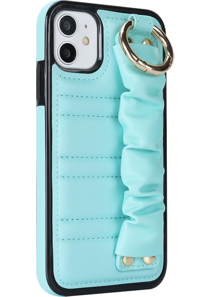 Apple iPhone 12 Mini Pu Deri+Tpu Cep Telefon Kılıfı Pileli Bileklik Kapak Mavisi (Yurt Dışından)