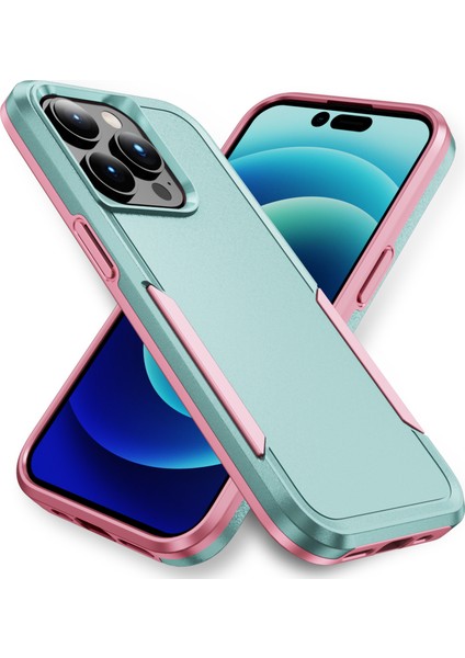 Apple iPhone 15 Pro Pc+Tpu Şok Geçirmez Telefon Kasası Anti-Drop Geri Koruyucu Kapak-Pembe+Yeşil (Yurt Dışından)