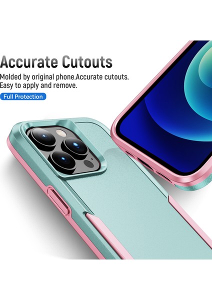 Apple iPhone 15 Pro Pc+Tpu Şok Geçirmez Telefon Kasası Anti-Drop Geri Koruyucu Kapak-Pembe+Yeşil (Yurt Dışından) fırsatları