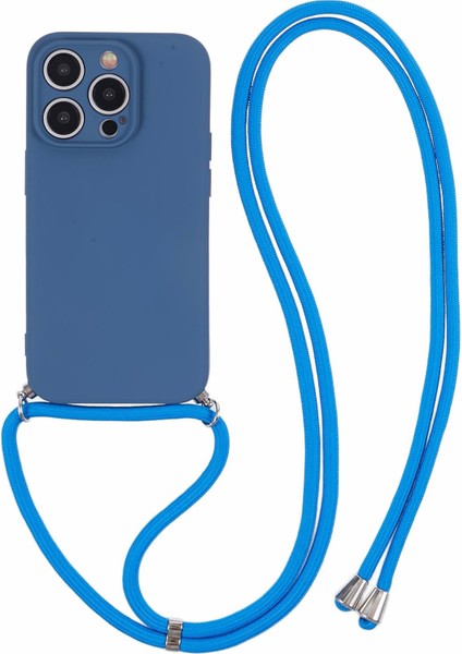 Apple iPhone 14 Pro Case Için Long Lanyard-Sapfire ile Ka Yumuşak Tpu Fiber Astar Telefon Kapağı (Yurt Dışından)