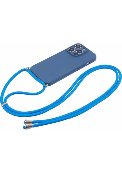 Apple iPhone 14 Pro Case Için Long Lanyard-Sapfire ile Ka Yumuşak Tpu Fiber Astar Telefon Kapağı (Yurt Dışından)