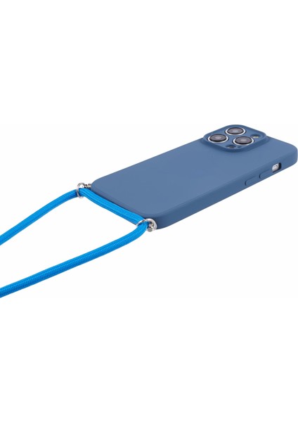 Apple iPhone 14 Pro Case Için Long Lanyard-Sapfire ile Ka Yumuşak Tpu Fiber Astar Telefon Kapağı (Yurt Dışından)