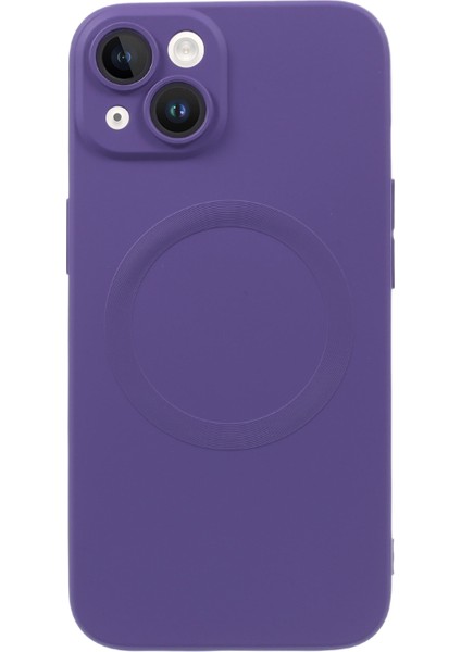 Apple iPhone 14 Plus Artı Manyetik Kasa Için Magsafe Sıvı Silikon Telefon Kapağı ile Uyumlu Kamera Lens Koruyucusu-Dark Mor ile (Yurt Dışından)