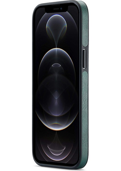 Apple iPhone 12 Pro Max Case Logo Pu Deri+Pc+Tpu Cep Telefonu Kapak Yeşil (Yurt Dışından)