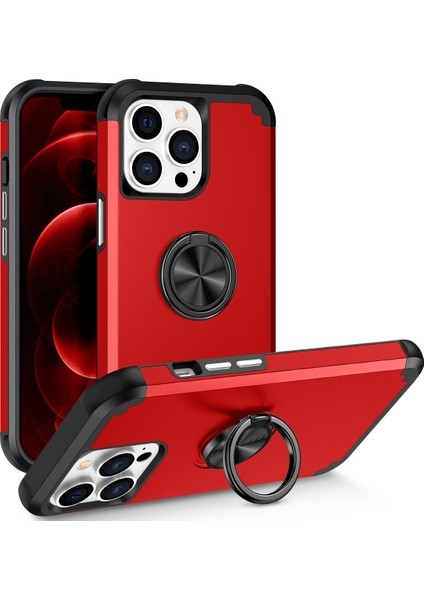 Ring Kickstand Pc+Tpu Telefon Geri Kapak Kırmızısı ile Apple iPhone 12 Pro Max Case Için (Yurt Dışından)