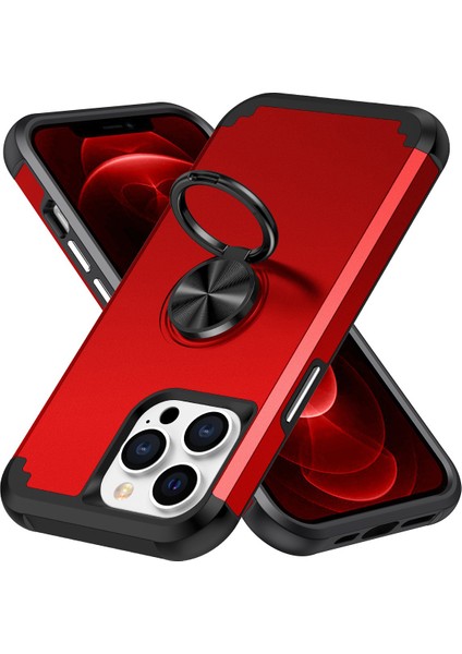 Ring Kickstand Pc+Tpu Telefon Geri Kapak Kırmızısı ile Apple iPhone 12 Pro Max Case Için (Yurt Dışından) modelleri