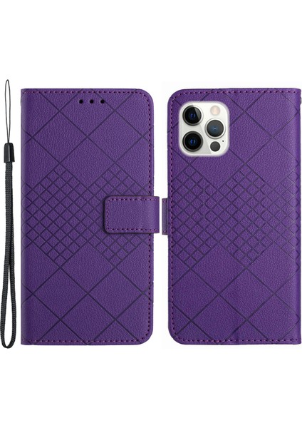 Apple iPhone 13 Pro 6.1 Inç Pu Pu Deri Deri Stand Şok Geçirmez Telefon Kapak-Dark Mor (Yurt Dışından)