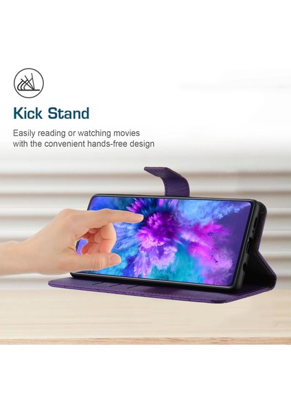 Apple iPhone 13 Pro 6.1 Inç Pu Pu Deri Deri Stand Şok Geçirmez Telefon Kapak-Dark Mor (Yurt Dışından)