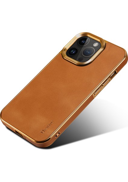 Apple iPhone 13 Pro Electroleating Geri Kapak Orijinal Inek Deri Kaplamalı Pc Koruyucu Telefon Kılıfı-Khaki (Yurt Dışından) modelleri