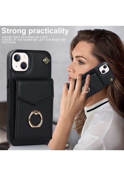 Apple iPhone 13 Mini 5.4 Inç Kasa Akordeon Stili Pu+Tpu Rfıd Engelleme Kickstand Telefon Kapağı Kayış-Siyah ile (Yurt Dışından)