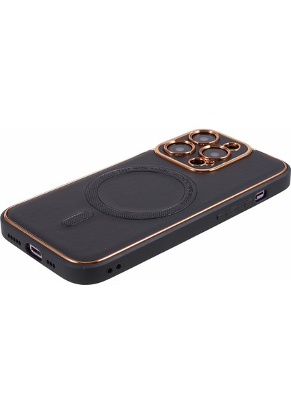 Apple iPhone 13 Pro Pu Deri Kaplamalı Tpu+Pc Elektrapılaşma Kılıfı Şok Geçirmez Manyetik Telefon Kapak Black (Yurt Dışından)