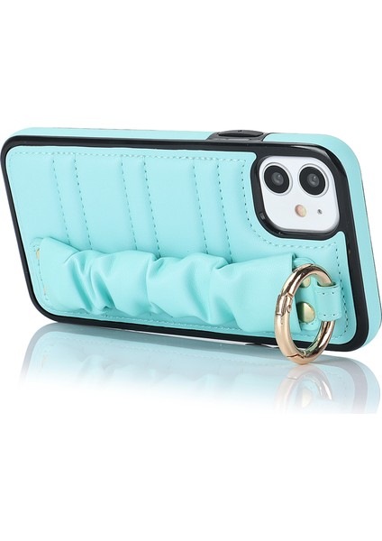 Apple iPhone 12 Mini Pu Deri+Tpu Cep Telefon Kılıfı Pileli Bileklik Kapak Mavisi (Yurt Dışından)