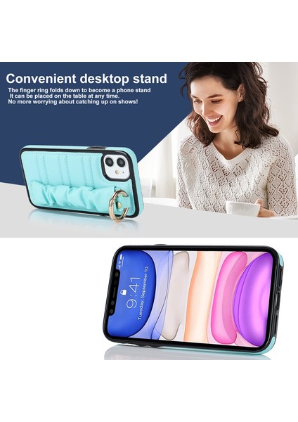 Apple iPhone 12 Mini Pu Deri+Tpu Cep Telefon Kılıfı Pileli Bileklik Kapak Mavisi (Yurt Dışından)