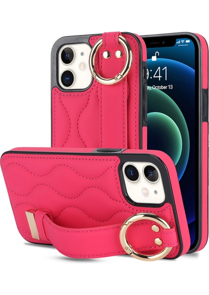 Apple iPhone 12 Mini Case Wave Pat Pu+Tpu Kickstand Telefon Kapağı Gül (Yurt Dışından)