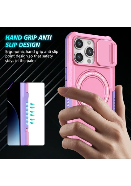 Apple iPhone 14 Pro Max Case Lens Koruma Kickstand Manyetik Telefon Kapak Morası/pembe Için (Yurt Dışından)