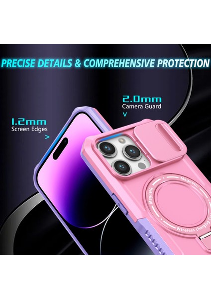 Apple iPhone 14 Pro Max Case Lens Koruma Kickstand Manyetik Telefon Kapak Morası/pembe Için (Yurt Dışından)