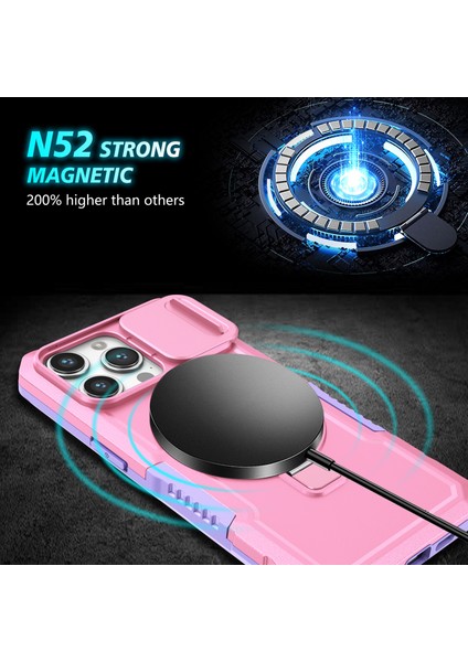 Apple iPhone 14 Pro Max Case Lens Koruma Kickstand Manyetik Telefon Kapak Morası/pembe Için (Yurt Dışından)