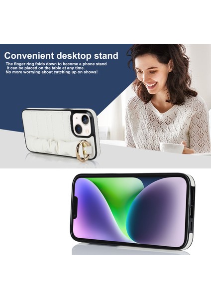 Apple iPhone 13 Çizik Geçirmez Cep Telefonu Kasası Pileli Bileklik Pu Deri+Tpu Kapak-Beyaz (Yurt Dışından)