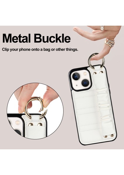 Apple iPhone 13 Çizik Geçirmez Cep Telefonu Kasası Pileli Bileklik Pu Deri+Tpu Kapak-Beyaz (Yurt Dışından)