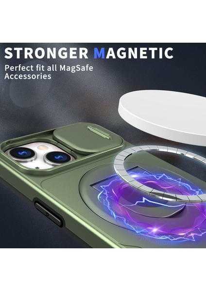 Apple iPhone 13/14 Için Telefon Kasası Kickstand Manyetik Arka Kabuklu Slayt Kamera Kapağı Yeşili (Yurt Dışından) fiyatları