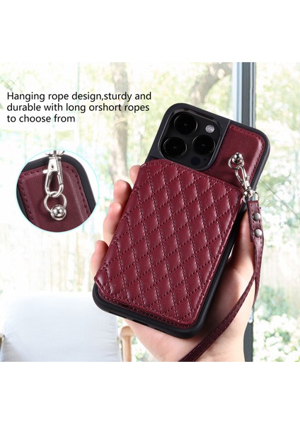 Apple iPhone 13 Pro Max Için 6.7 Inç Şok Geçirmez Telefon Kasası Rfıd Engelleme Pu+Tpu Telefon Kabuğu Straps-Wine Red ile (Yurt Dışından) indirimleri