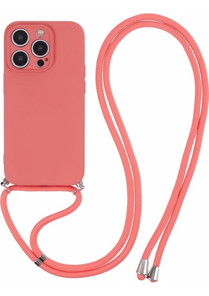 Apple iPhone 14 Pro Kase Için Long Lanyard-Hawthorn Red ile Ka Yumuşak Tpu Fiber Astar Telefon Kapağı (Yurt Dışından)