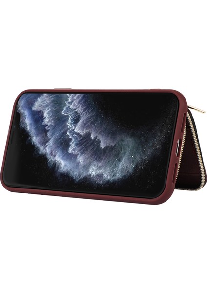 Apple iPhone 11 Pro Max Cep Telefon Kılıfı Pu Deri+Tpu Kickstand Cover-Wine Red (Yurt Dışından)