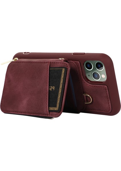 Apple iPhone 11 Pro Max Cep Telefon Kılıfı Pu Deri+Tpu Kickstand Cover-Wine Red (Yurt Dışından)
