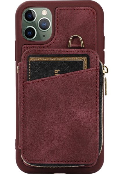 Apple iPhone 11 Pro Max Cep Telefon Kılıfı Pu Deri+Tpu Kickstand Cover-Wine Red (Yurt Dışından)