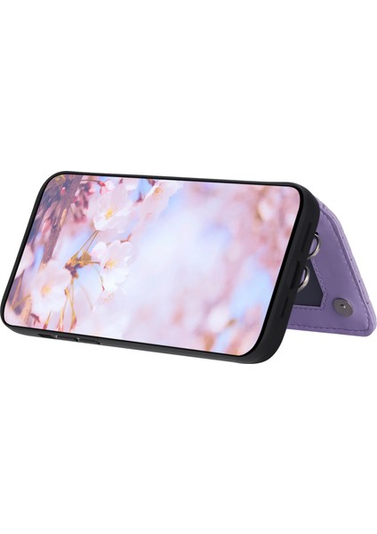 Apple iPhone 12/12 Pro 6.1 Inç Kickstand Pu Deri+Tpu Rfıd Engelleme Telefon Kabuğu Bilek Kayış-Mor ile (Yurt Dışından)