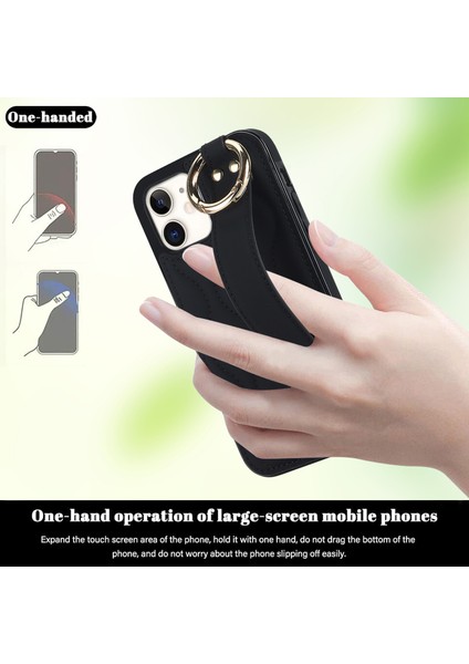 Apple iPhone 12 Mini Case Wave Desen Pu+Tpu Kickstand Telefon Kapağı Black Için (Yurt Dışından)