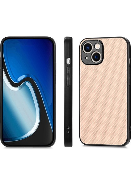 Apple iPhone 14 Plus Içintelefon Kapağı Artı Karbon Fiber Deri+Pc Kılıfı Yüksek Alüminyum Silicon Cam Film-Khaki (Yurt Dışından)