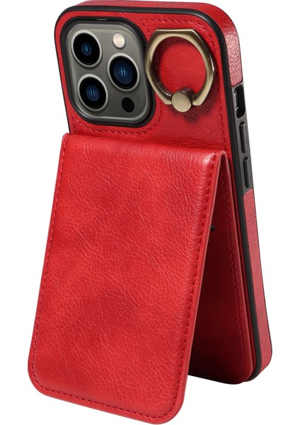Apple iPhone 13 Pro Vaka Çarpışması Dayanıklı Pu Deri+Tpu Telefon Kapak-Kırmızı (Yurt Dışından)