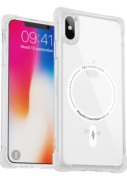Apple iPhone Xs Max Takviyeli Köşeler Serisi Magsafe Slım-Fıt Tpu+Akrilik Kabuk-Şeffaf Beyaz (Yurt Dışından)