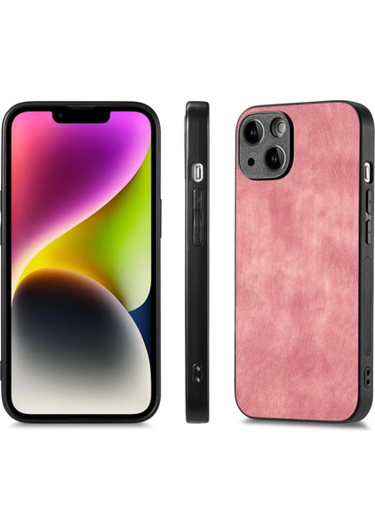 Apple iPhone 14 Plus Vintage Pu Deri Kaplamalı Pc Telefon Kapağı Açık Yüksek Alüminyum Silicon Cam Film-Pembe (Yurt Dışından) indirimleri