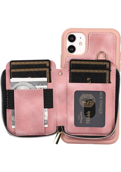 Apple iPhone 11 Cep Telefonu Kasası Çizik Dirençli Pu Deri+Tpu Kickstand Kapak Pembe (Yurt Dışından)