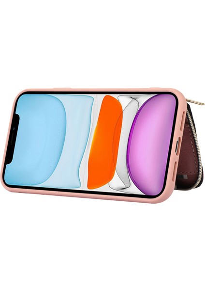 Apple iPhone 11 Cep Telefonu Kasası Çizik Dirençli Pu Deri+Tpu Kickstand Kapak Pembe (Yurt Dışından)