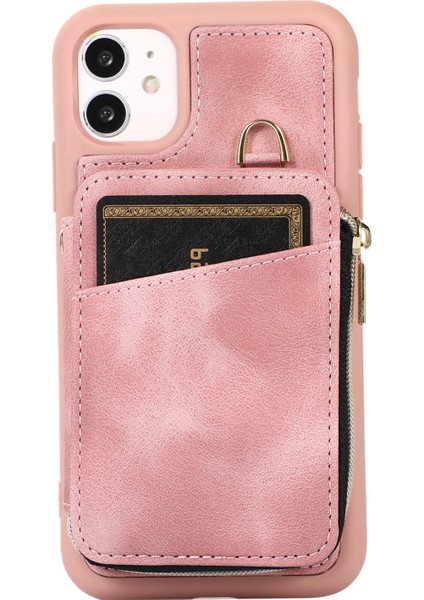 Apple iPhone 11 Cep Telefonu Kasası Çizik Dirençli Pu Deri+Tpu Kickstand Kapak Pembe (Yurt Dışından)