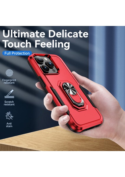 Apple iPhone 15 Pro Bırak-Kötü Arka Kapak Pc+Tpu Telefon Kılıfı ile Ring Kickstand-Red+Siyah (Yurt Dışından) indirimleri