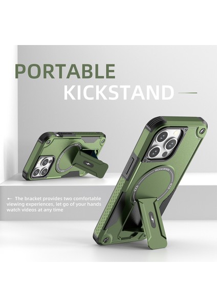 Apple iPhone 13 Pro 6.1 Inç Kasa Kickstand Tpu+Pc Telefon Kapağı Magsafe-Army Green ile Uyumlu (Yurt Dışından)